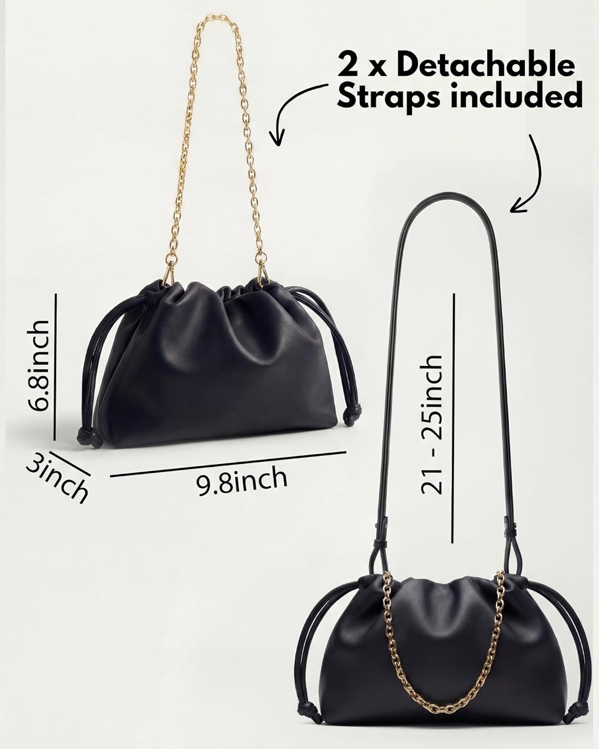Apryl Clutch Purses for Women - Evening Bag - Small Going Out Purse - Soft PU Leather Handbag with Adjustable Crossbody Strap